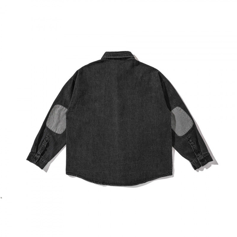 Unisex Kastenförmige Oversized Denim Hemdjacke mit Brusttasche und verwaschener Optik Nord Taschen