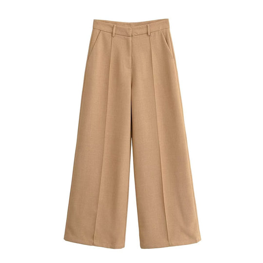 Damen Elegante High‑Waist Culotte‑Hose im Leinenlook mit Bügelfalte Nord Taschen