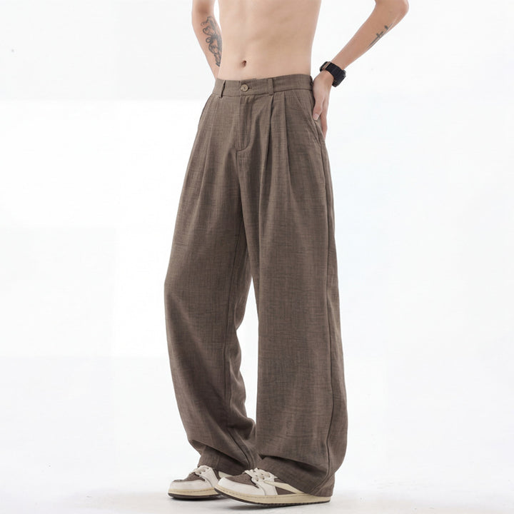 Herren weite Leinenhose mit hoher Bundfalte und lässigem Schnitt Nord Taschen