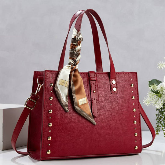 Damen elegante Tote-Handtasche mit goldenen Nieten und modischem Schal Nord Taschen