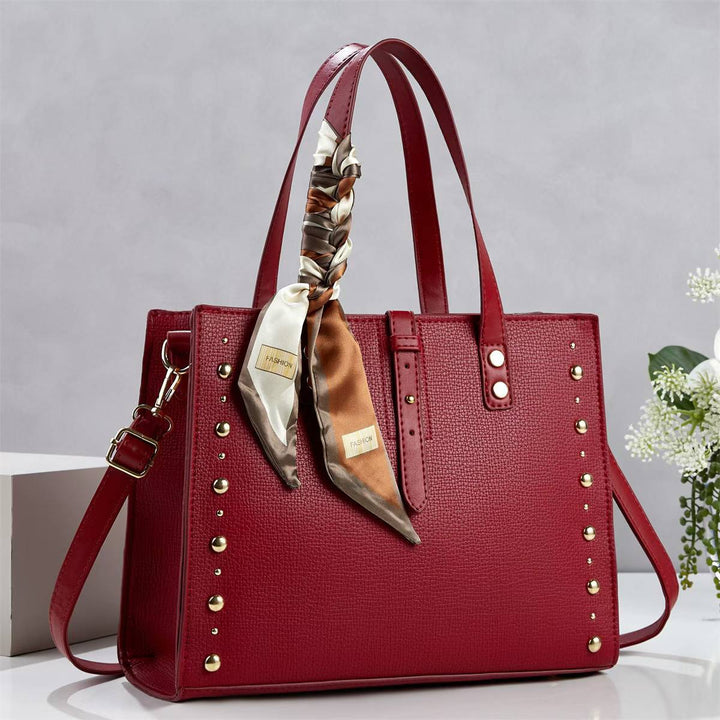 Damen elegante Tote-Handtasche mit goldenen Nieten und modischem Schal Nord Taschen