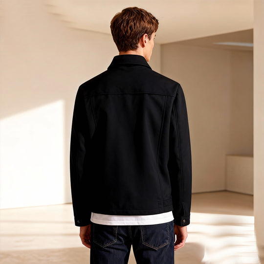 Herren Kurzjacke aus Velours‑Imitat mit Hemdkragen und Pattentaschen Nord Taschen