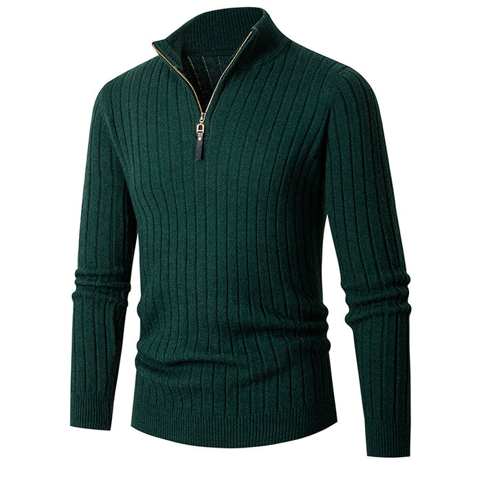 Herren gerippter Troyerpullover mit halbem Reißverschluss und Stehkragen Nord Taschen