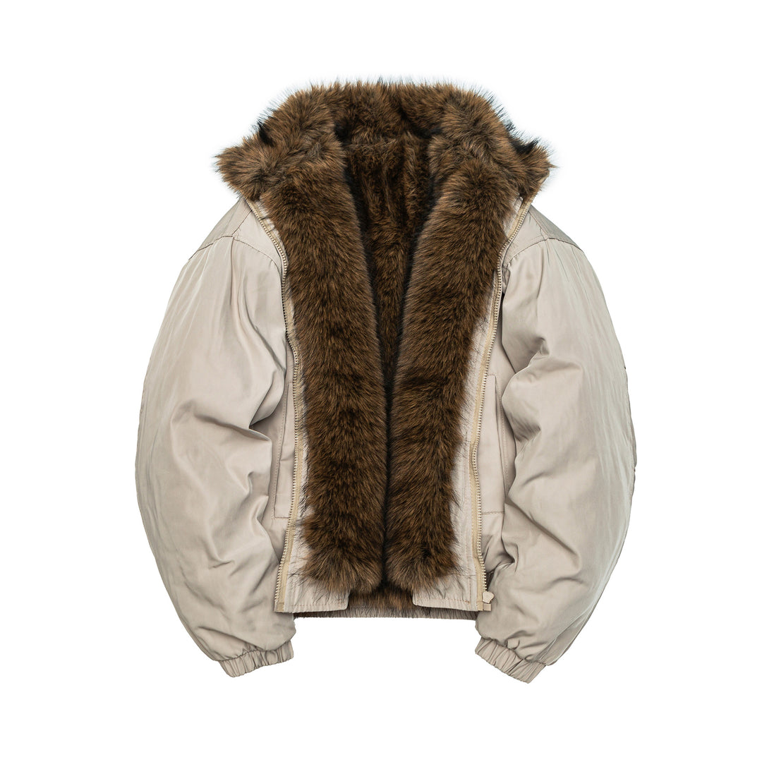 Damen Oversize wattierte Bomberjacke mit elastischem Saum und Kunstfellbesatz Nord Taschen