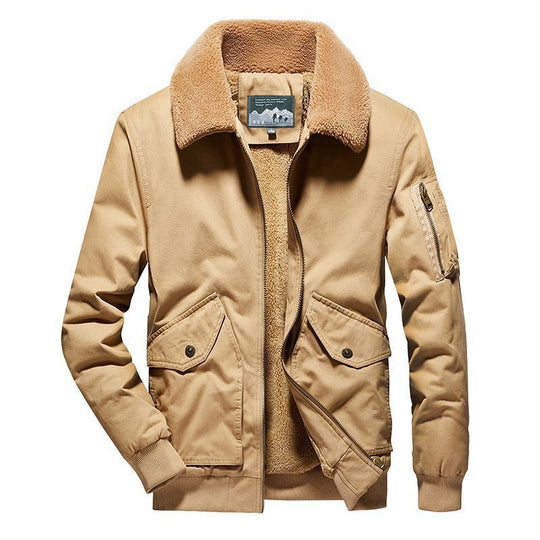 Herren Canvas-Fliegerblouson mit Sherpa-Innenfutter, Teddykragen und Utility‑Taschen Nord Taschen