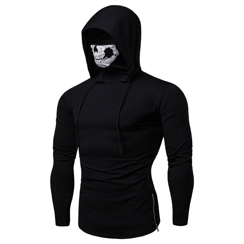 Herren Slim-Fit Kapuzenpullover mit integrierter Totenkopf-Gesichtsmaske Nord Taschen