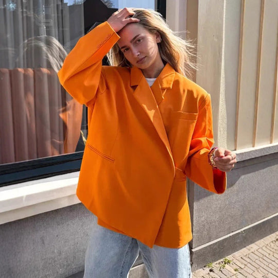 Damen Oversize-Blazer mit kastiger Silhouette, verdeckter Verschluss und Pattentaschen Nord Taschen