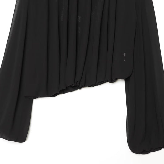 Damen Plissierte Bluse mit Stehkragen und Ballonärmeln Nord Taschen