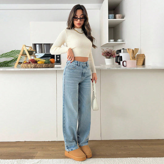 Damen Relaxed-Fit High‑Waist Jogger-Jeans mit elastischem Knöchelabschluss Nord Taschen