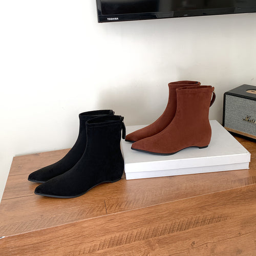 Damen Schmale spitz zulaufende Velours‑Ankleboots mit verstecktem Keilabsatz und Fersenriegel Nord Taschen