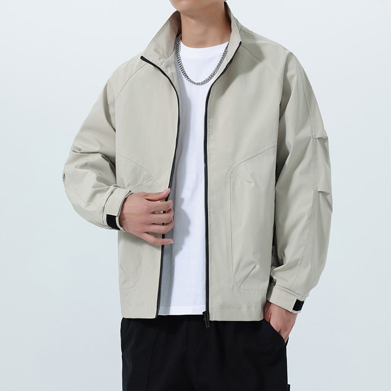 Herren Leichte Utility-Übergangsjacke mit Stehkragen, Raglanärmeln und verstellbaren Klettbündchen Nord Taschen