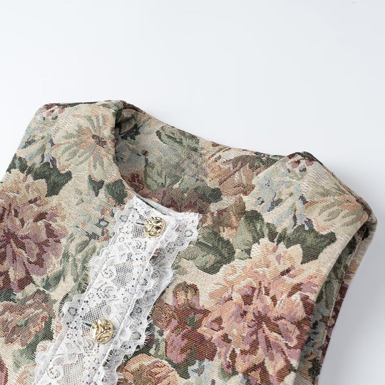 Damen Elegante Brokatweste mit floraler Jacquardstruktur, Zierknöpfen und Spitzenblende Nord Taschen