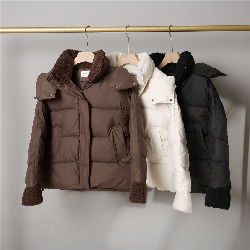 Damen nan wattierte Kurzjacke im Boxy-Schnitt mit Sherpa-Kragen und verstellbarem Tunnelzugsaum Nord Taschen