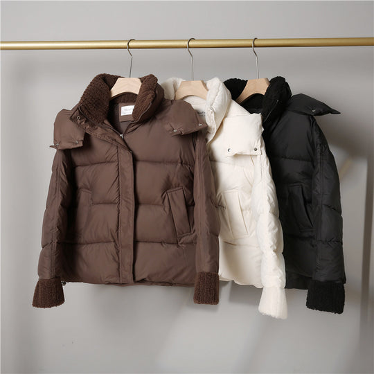Damen nan wattierte Kurzjacke im Boxy-Schnitt mit Sherpa-Kragen und verstellbarem Tunnelzugsaum Nord Taschen