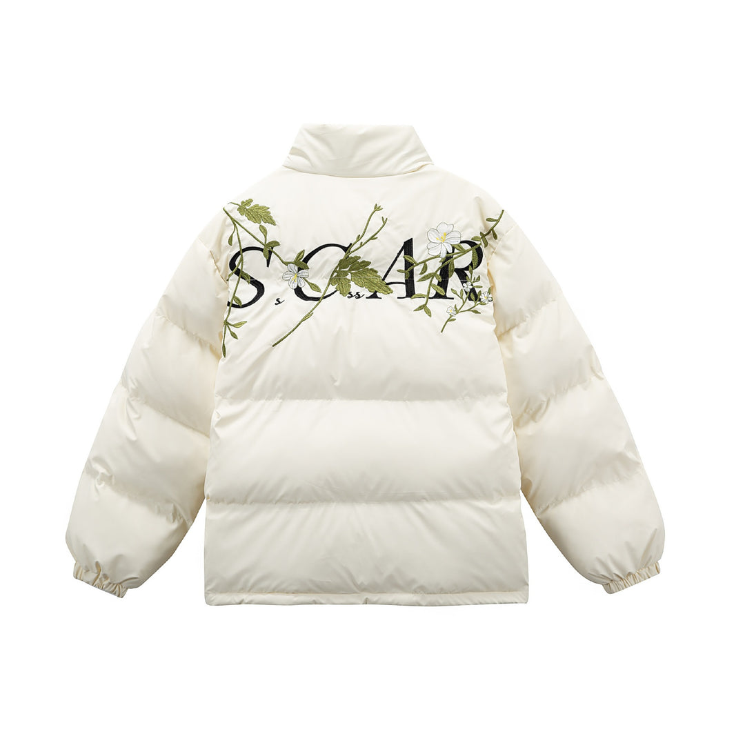 Damen Gepolsterte Oversize-Steppjacke mit Stehkragen und Blumenstickerei Nord Taschen