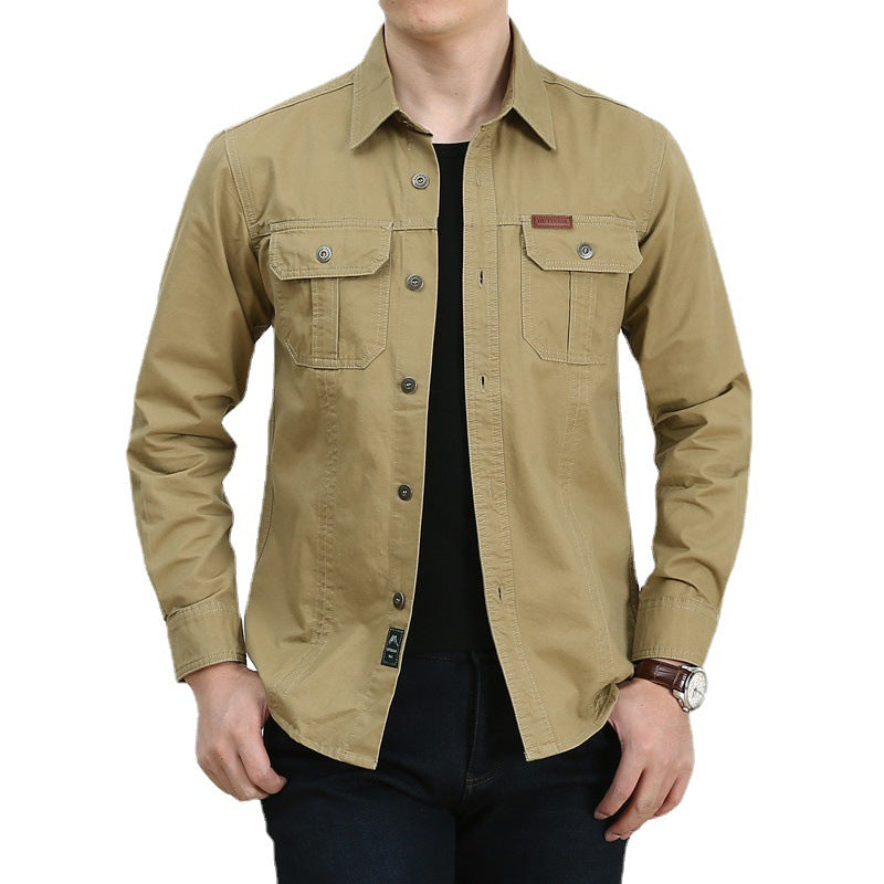 Herren Leichtes Canvas-Overshirt im Utility‑Stil mit Brustpattentaschen und Hemdkragen Nord Taschen