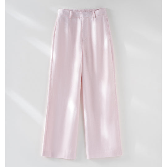 Damen Leichte Highwaist-Weitbein-Hose aus Leinenmix mit elastischem Rückbund Nord Taschen