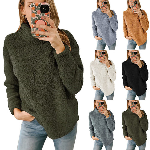 Damen Kuscheliger Oversize‑Teddy‑Pullover mit Stehkragen und gerundetem Saum Nord Taschen