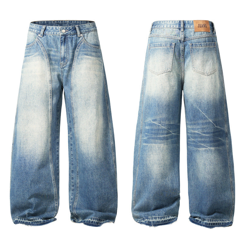 Herren Extraweite Vintage-Denim-Jeans mit Palazzoschnitt und vertikaler Nahtführung Nord Taschen