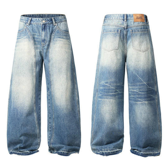 Herren Extraweite Vintage-Denim-Jeans mit Palazzoschnitt und vertikaler Nahtführung Nord Taschen