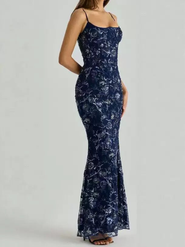 Damen nan elegantes besticktes Abendkleid mit Korsettoberteil und transparentem Spitzenüberzug - Vittorelli