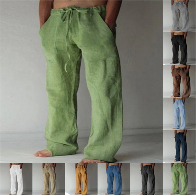 Herren Leinenhose mit weitem Schnitt Kordelzug und Seitentaschen Nord Taschen