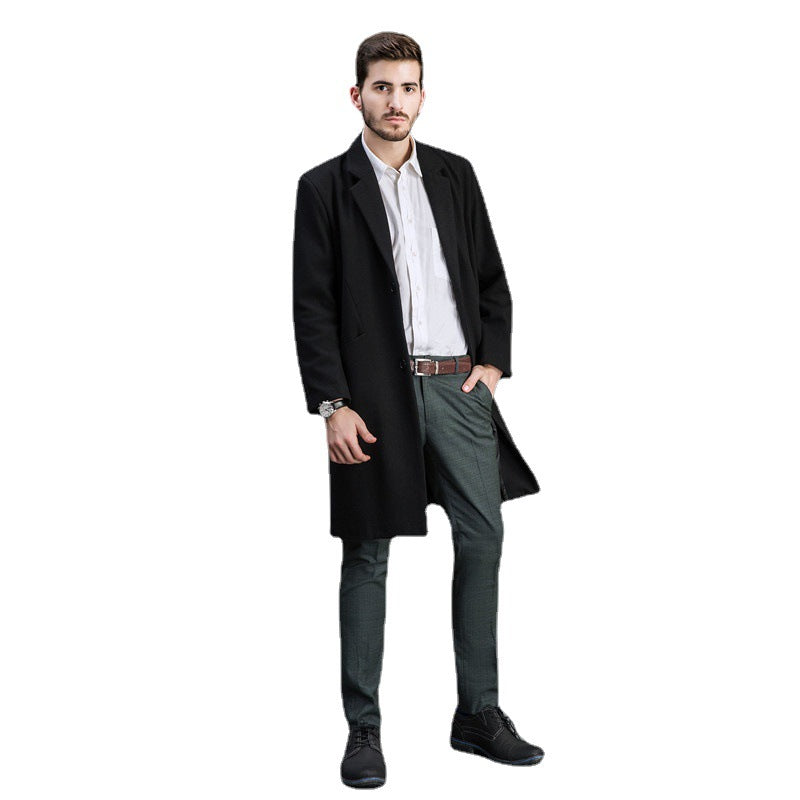 Herren Zeitloser langer Wollmantel mit schmalem Revers und Zweiknopf‑Verschluss Nord Taschen