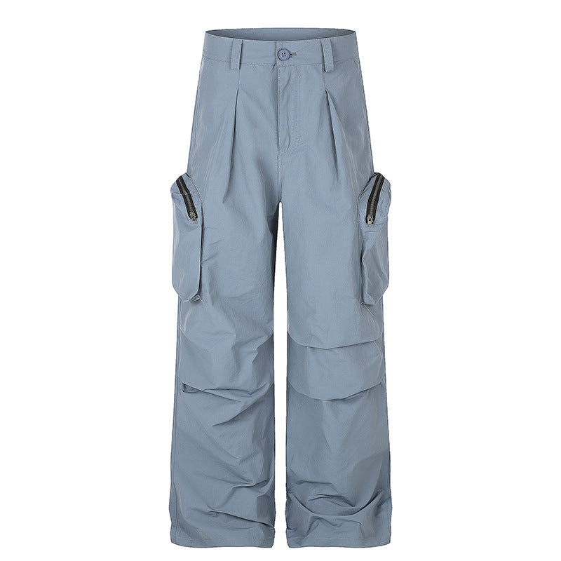 Damen weit geschnittene Cargo-Palazzo-Hose mit hoher Taille, Reißverschluss‑Taschen und Lagenpaneelen Nord Taschen