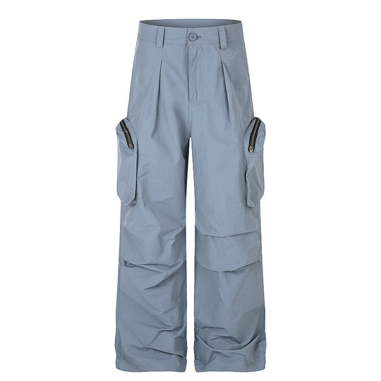 Damen weit geschnittene Cargo-Palazzo-Hose mit hoher Taille, Reißverschluss‑Taschen und Lagenpaneelen Nord Taschen
