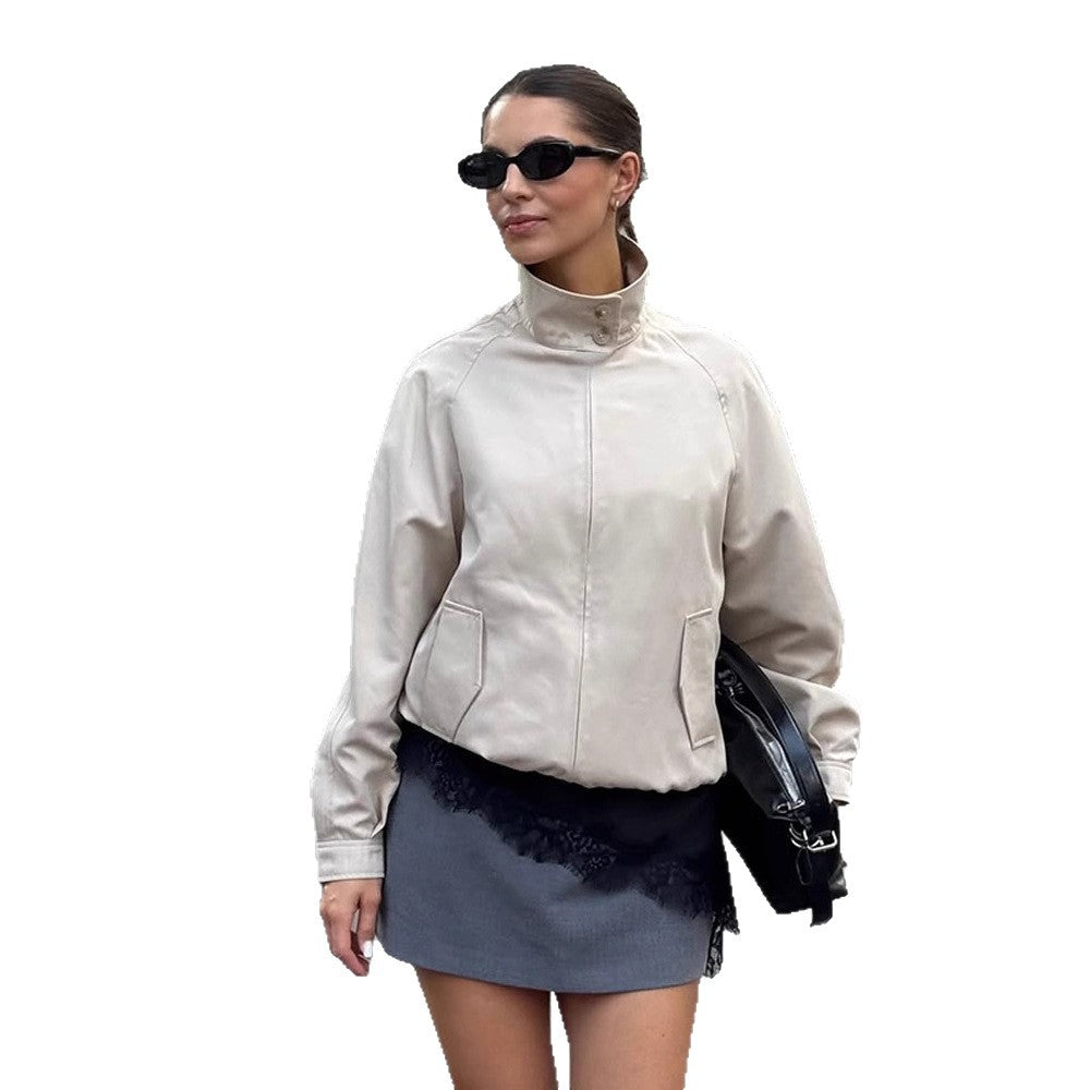 Damen Leichter taillierter Cropped-Bomber mit hohem Stehkragen und Raglanärmeln Nord Taschen
