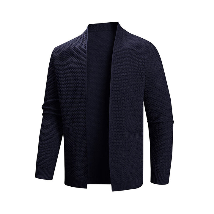Herren offener Waffelstrick-Cardigan mit Schalkragen, aufgesetzten Taschen und gerippten Bündchen Nord Taschen
