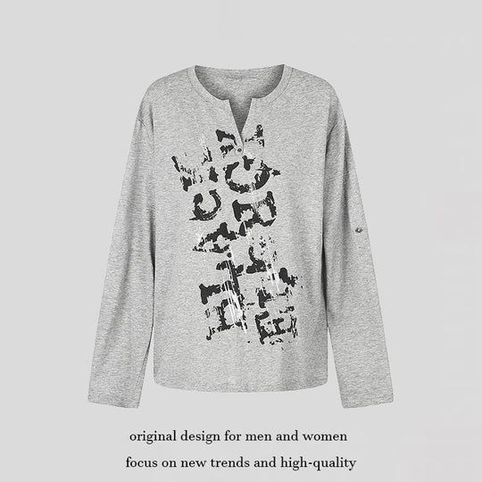 Damen Langarmshirt mit Notch-Ausschnitt und Vintage-Print Nord Taschen