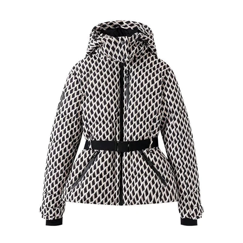 Damen 100+ gesteppte Ski- und Winterjacke mit Kapuze, Taillengürtel & wasserdichten Reißverschlüssen Nord Taschen