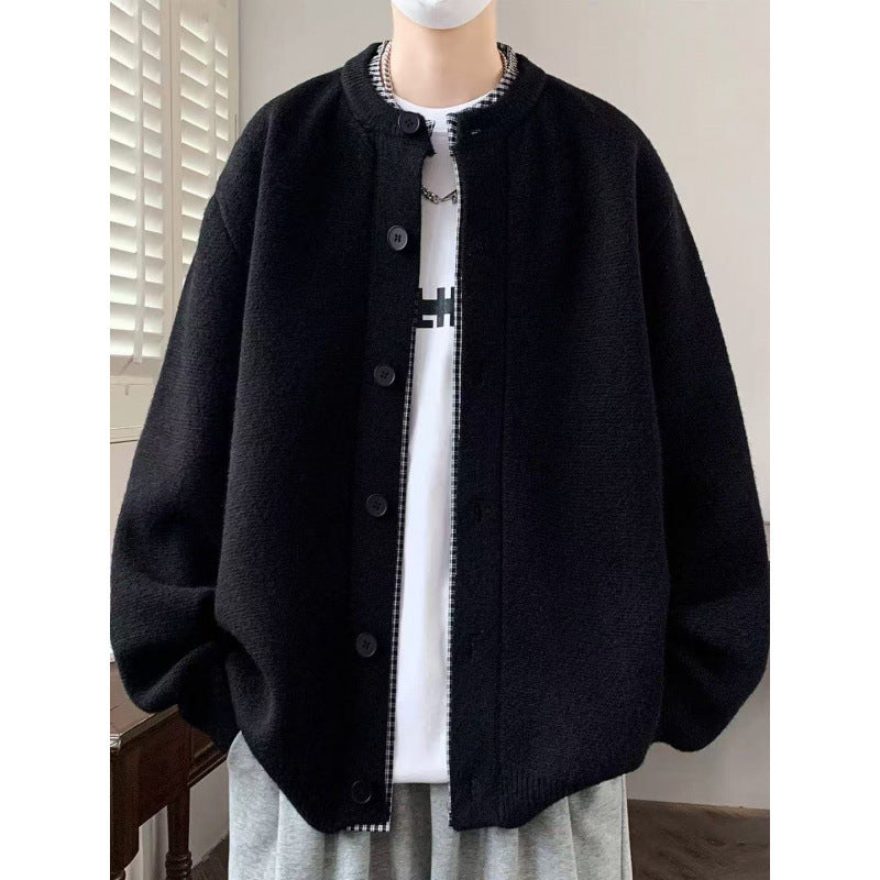 Herren Oversized Strickjacke im Bomberstil mit Rundhals und Knopfleiste Nord Taschen