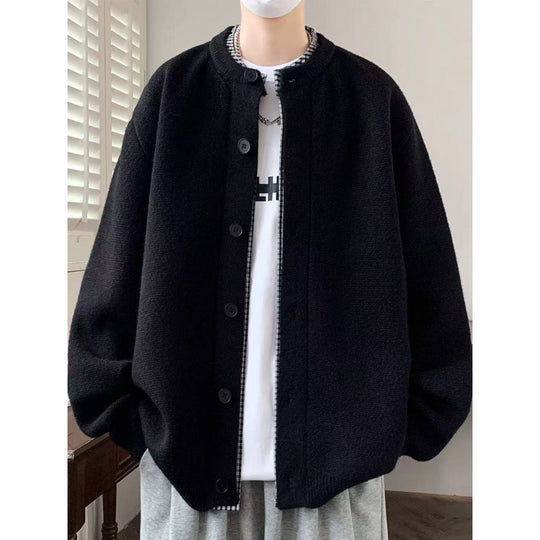 Herren Oversized Strickjacke im Bomberstil mit Rundhals und Knopfleiste Nord Taschen