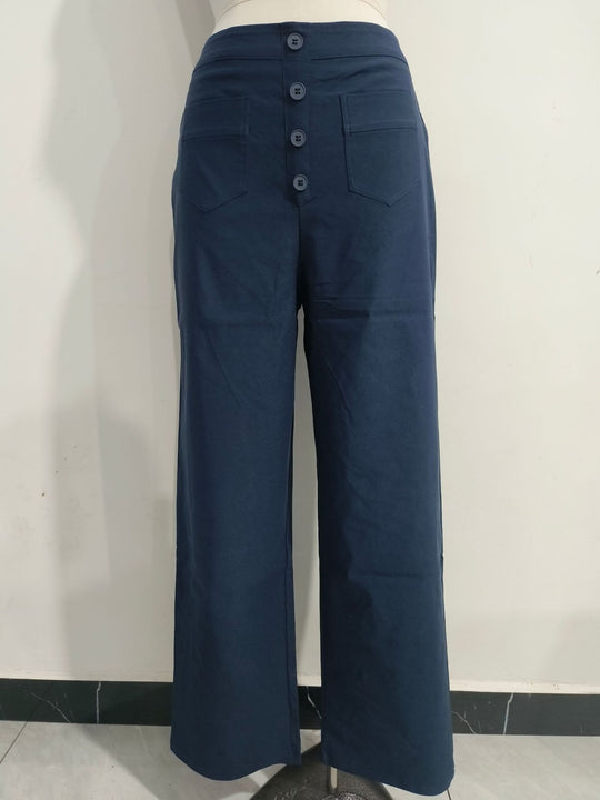 Damen Hochtaillierte weite Hose mit Knopfleiste und aufgesetzten Taschen Nord Taschen