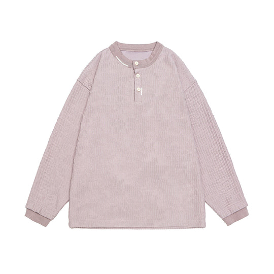 Unisex Gerippter Henley-Pullover mit Knopfleiste Oversize-Schnitt Nord Taschen