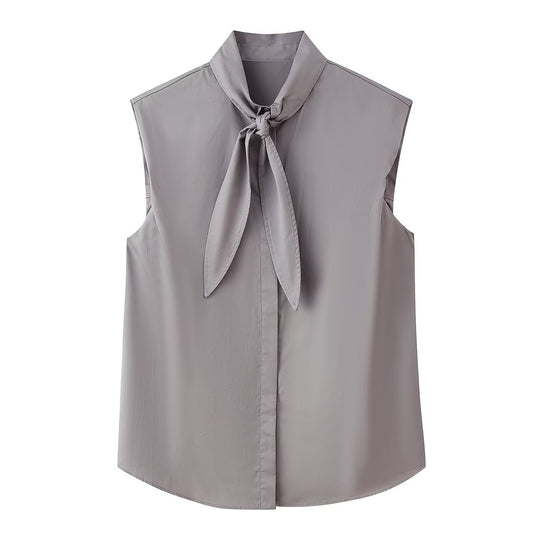 Damen Ärmellose Popeline-Bluse mit Schluppenkragen und Nadelstreifen Nord Taschen