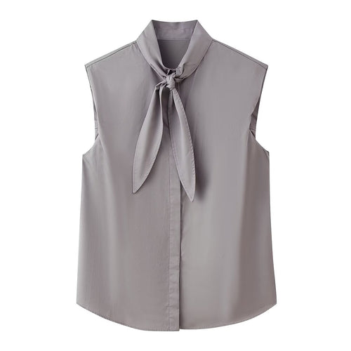 Damen Ärmellose Popeline-Bluse mit Schluppenkragen und Nadelstreifen Nord Taschen