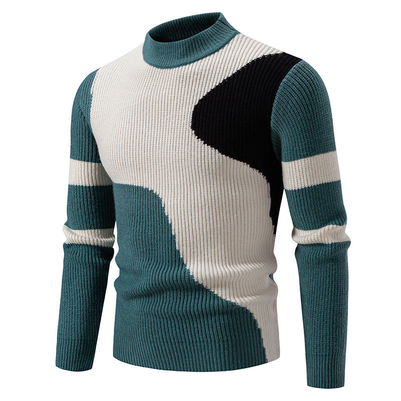 Herren gerippter Feinstrickpullover mit Stehkragen und kontrast-Blockdesign Nord Taschen