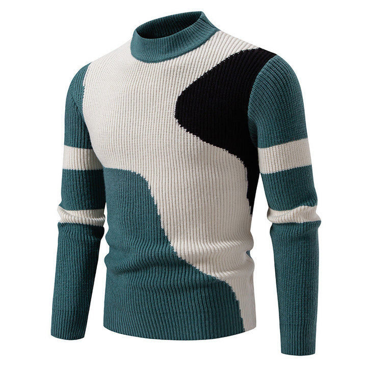 Herren gerippter Feinstrickpullover mit Stehkragen und kontrast-Blockdesign Nord Taschen