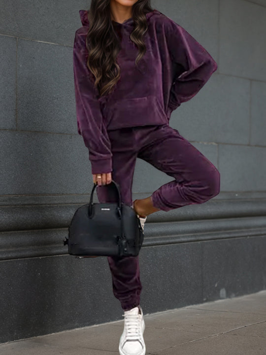 Damen Samt-Hoodie- und Jogginghose-Set mit Oversize-Schnitt Nord Taschen