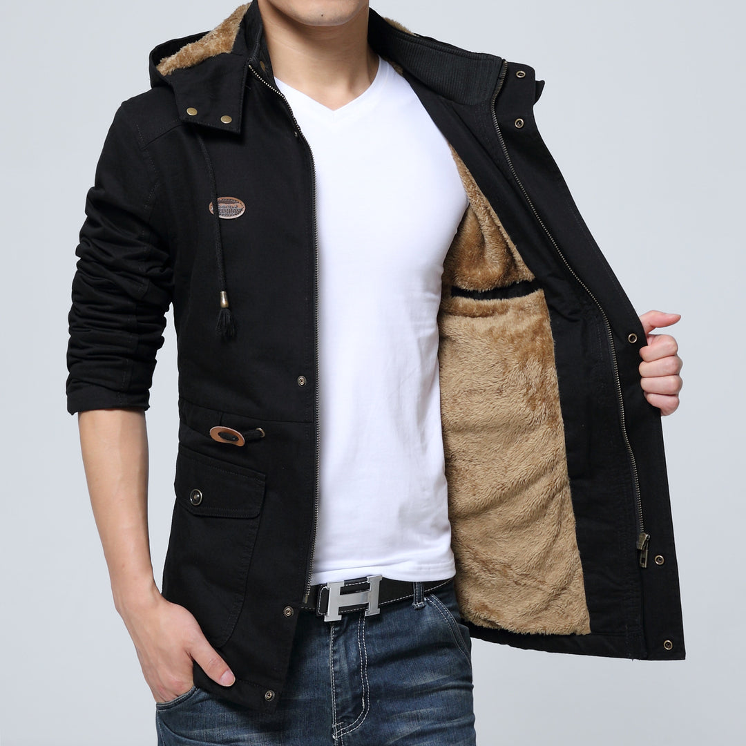 Herren leichter Utility-Parka mit Kapuze, Teddyfutter im Kragen und vertikaler Reißverschlusstasche Nord Taschen