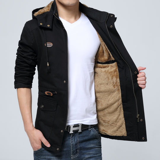 Herren leichter Utility-Parka mit Kapuze, Teddyfutter im Kragen und vertikaler Reißverschlusstasche Nord Taschen