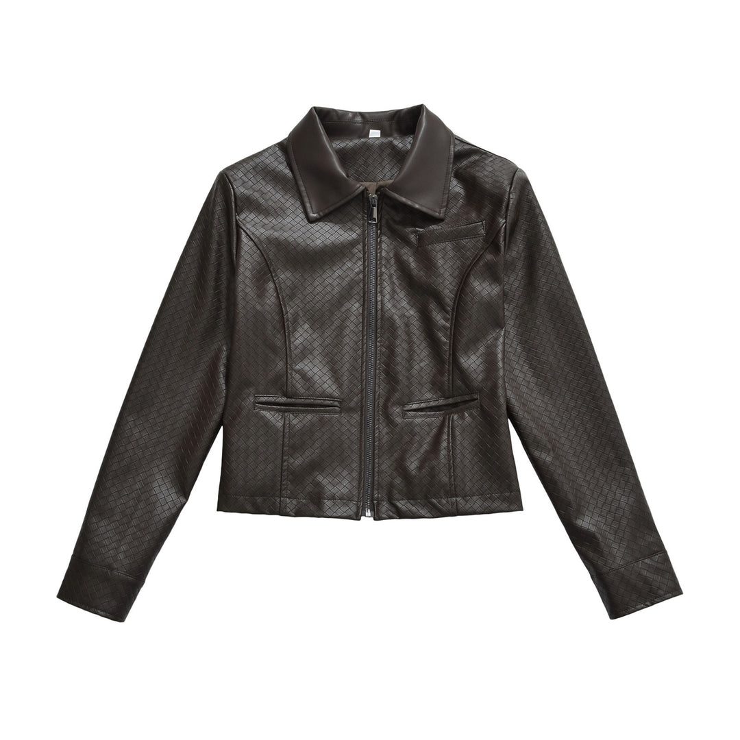 Damen Jacke aus geprägtem Lederimitat mit Reißverschluss und Hemdkragen Nord Taschen