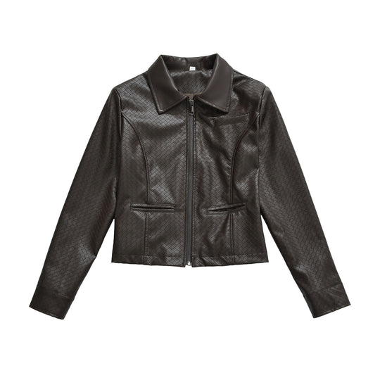 Damen Jacke aus geprägtem Lederimitat mit Reißverschluss und Hemdkragen Nord Taschen