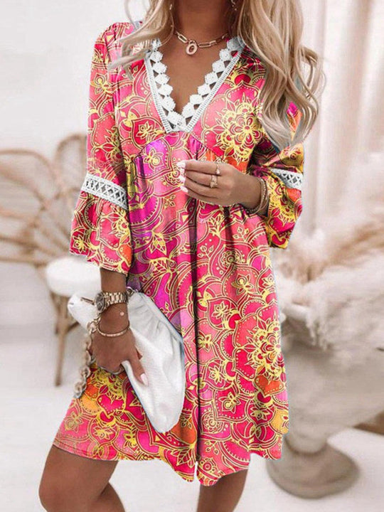 Damen lässiges Kleid mit V-Ausschnitt und Rüschendetails