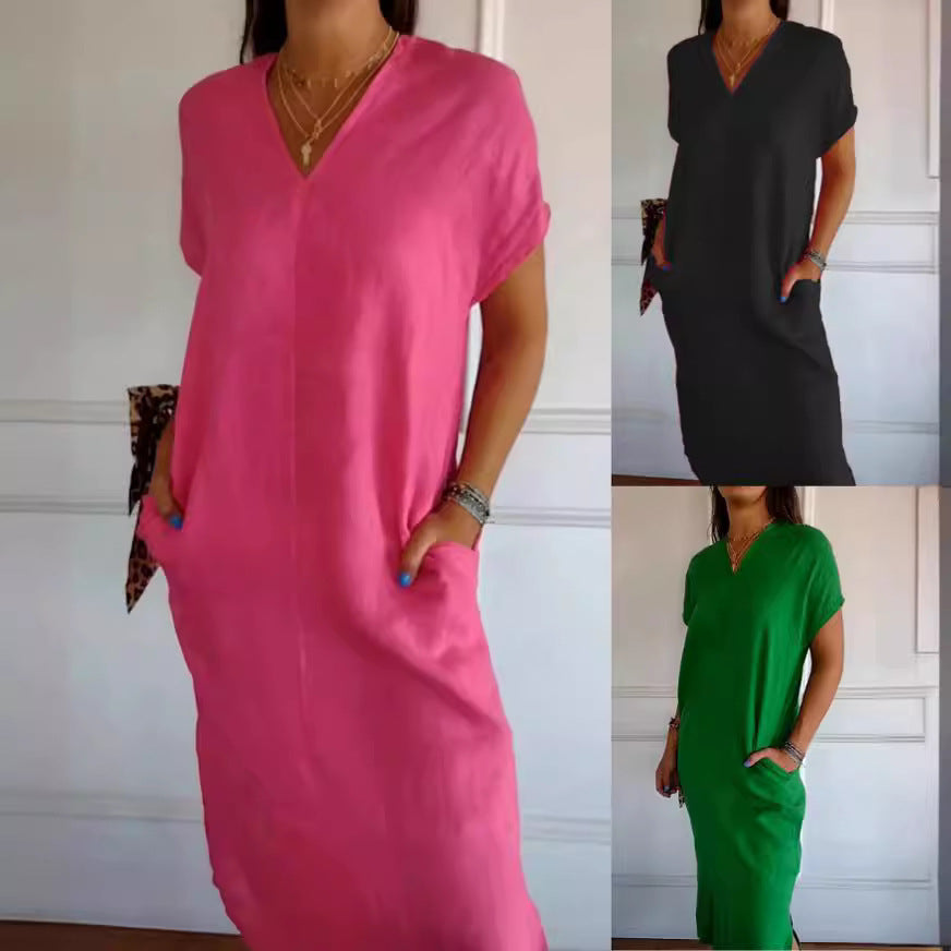 Damen luftiges Leinenkleid mit praktischen Seitentaschen