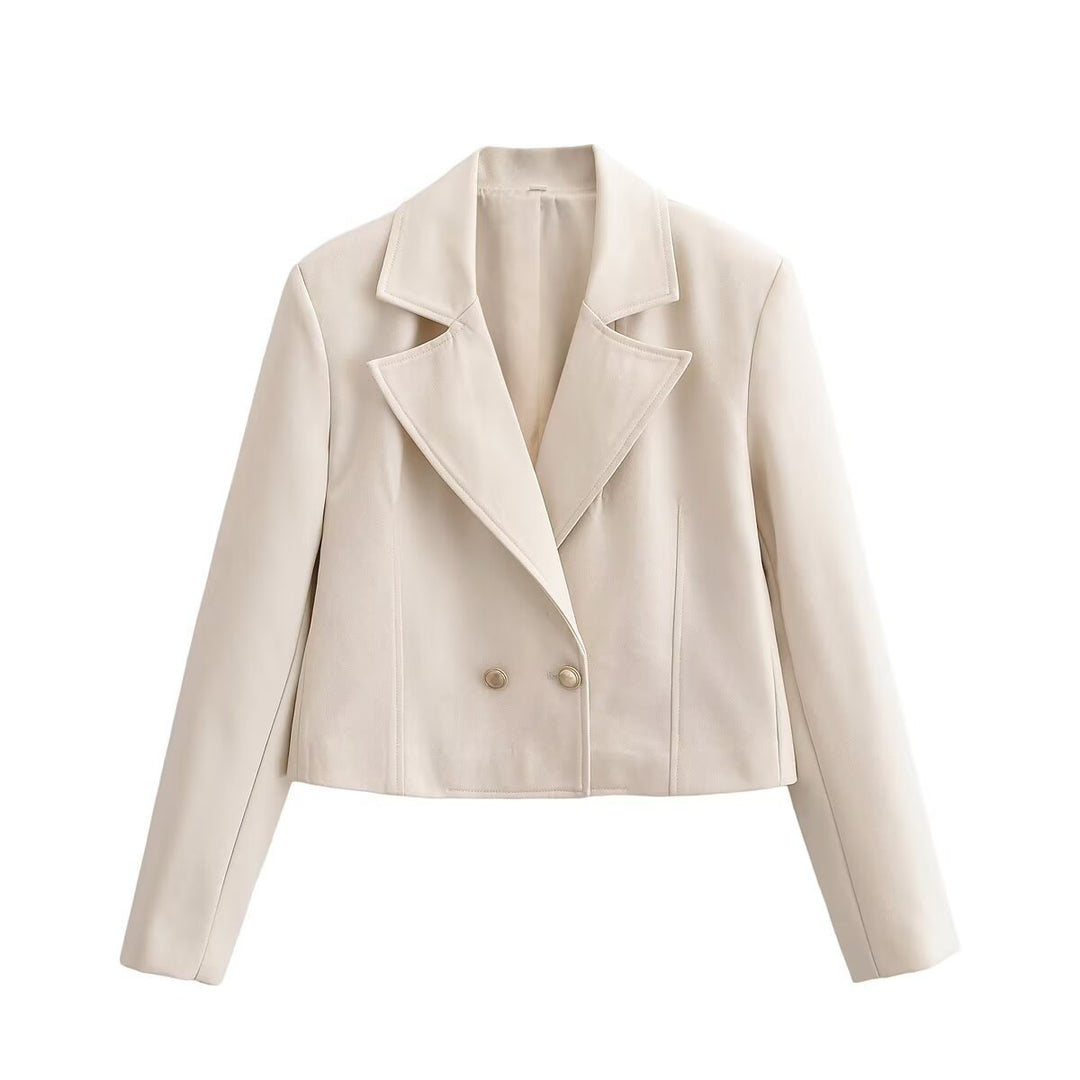 Damen Cropped Doppelreihiger Blazer mit weitem Revers und taillierter Schnittführung Nord Taschen