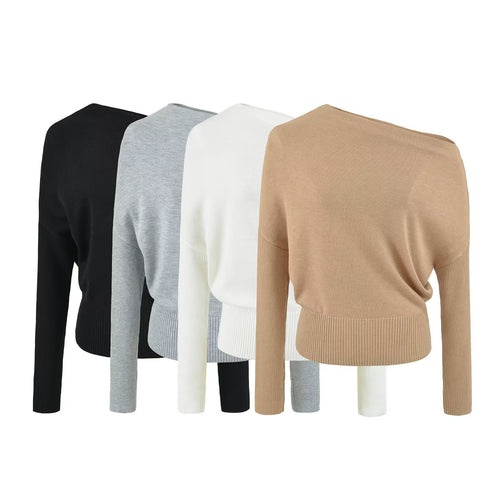 Damen Oversize One-Shoulder Pullover mit Fledermausärmeln und breitem Rippenbund Nord Taschen